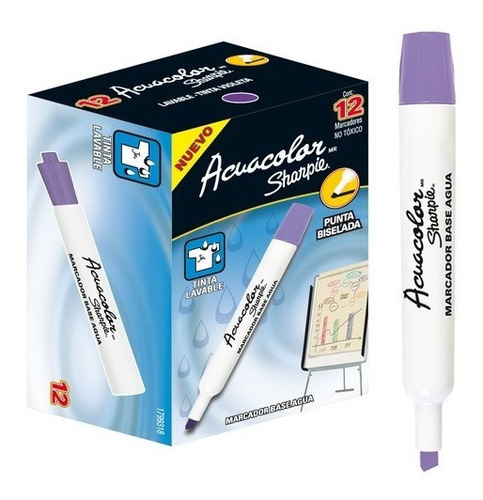 Marcador Acuacolor Sharpie Base Agua C/12 Cincel 1 Color Color Violeta