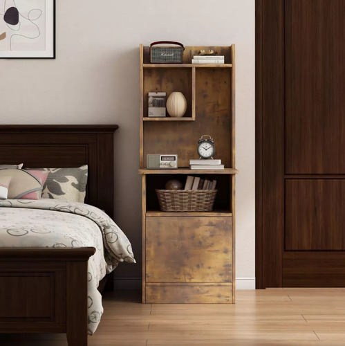 Mesita De Noche Multinivel Con Usb Heaimo Acabado Brillante Color madera de tigre