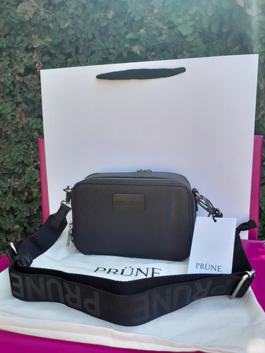 Bandolera Cartera Mujer Prune New Penny Efecto Cuero Negro Lisa Níquel Negro