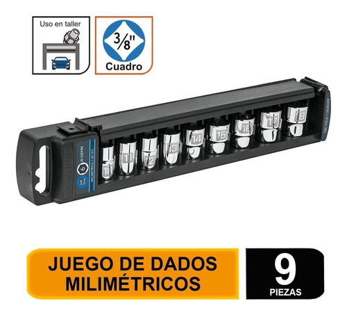 Juego De Dados, Cuadro 3/8 , 9 Piezas, Milimétricos   13952