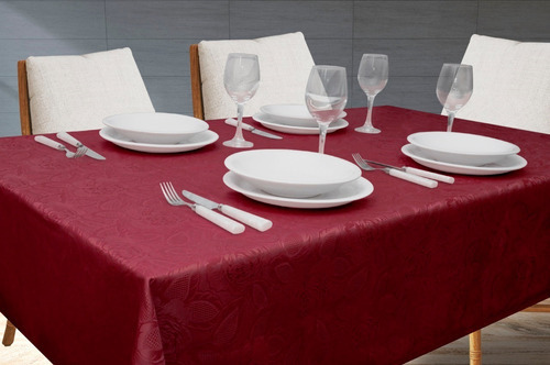 Toalha De Mesa Jacquard 4 Lugares | Admirare Cor Carmim