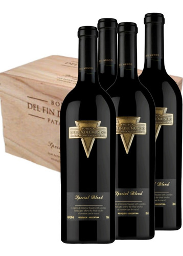 Estuche Madera X 4 Vinos Fin Del Mundo Special Blend 750 Ml