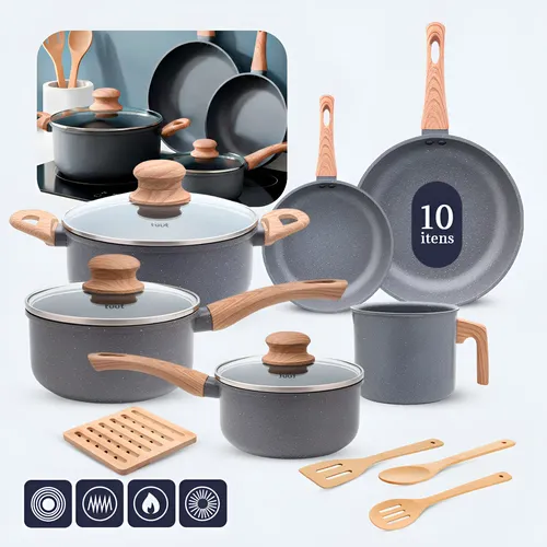Jogo De Panelas Induçao Antiaderente Cerâmica 10 Peças Ppg Pfoa Free Grafite