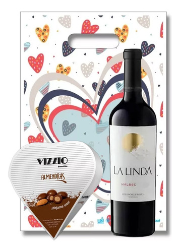 Bolsa Regalo Vizzio Corazon + Vino Finca La Linda Malbec