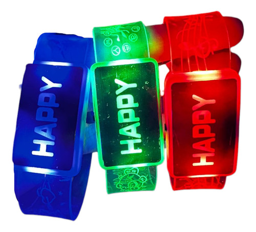 Pulseras Led Brazalete Happy Silicona Cotillon Luminoso X120