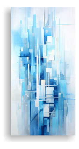 40x20cm Cuadro Decorativo Abstracto De Edificios En Azul Y B