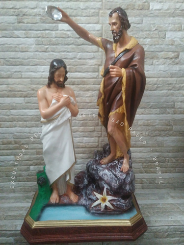 Imagem São João Batista Batizando Jesus De 80cm Resina