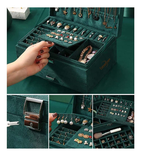 Joyero Organizador De Joyas 2 Niveles Con Cajon Y Llave