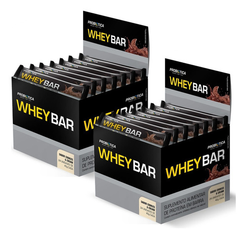 Combo 2x Whey Bar Caixa 24 Barras Cada - Probiótica Origina Sabor Cookies And Cream