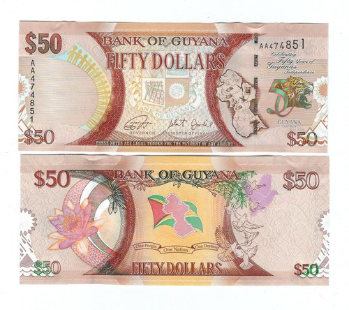 Guyana - Billete 50 Dólares 2016 Conmemorativo - Unc