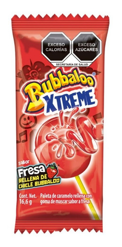 Paleta Bubbaloo Xtreme Sabor Fresa Rellena Chicle Dulce 1pza