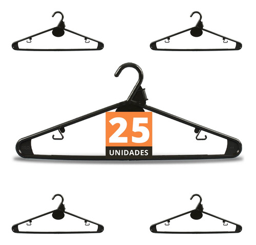 Imagen 1 de 10 de Perchas Plasticas Reforzadas Negra Adulto Hogar Pack X 25