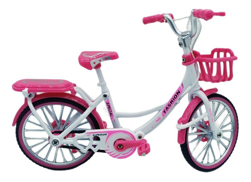 Miniatura Bicicleta Passeio Cesta Bike Garupa Die Cast Rosa