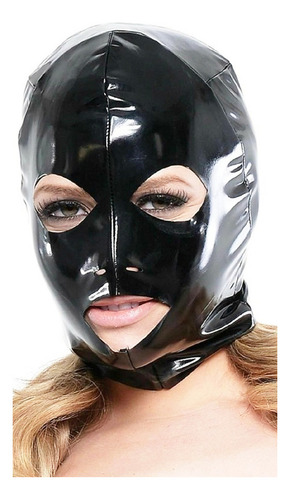 Mascara Abierta De Vinilo Engomado Elastizada Disfraz Bdsm Color Negro