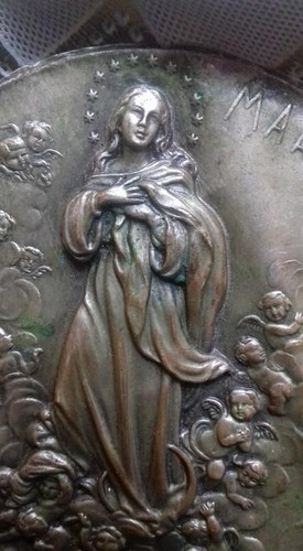 Preciosa Y Fina Virgen Inmaculada Francesa Bañada En Plata