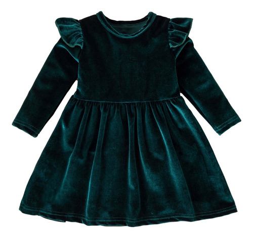 Vestido Evasé De Terciopelo Con Volantes Para Niña Pequeña,