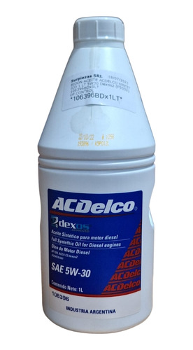 Bidon Aceite Acdelco Sintetico 1lt 5w30 Dexos2 (f50d2) 100% 