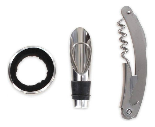 Kit Para Vinho 3 Peças Saca Rolhas Anel Anti Gotas E Bico Arejador
