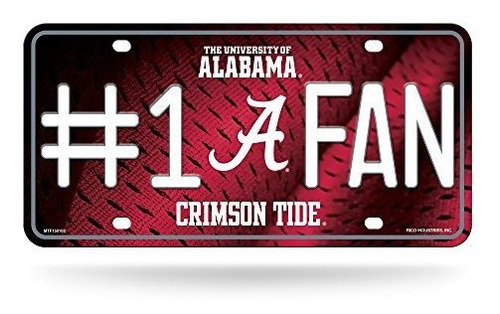 Ncaa Alabama Crimson Tide # 1 Fan Metal Auto Tag, 12  X 6 , 