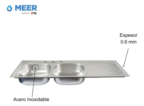 Meer Fregadero Doble Para Cocina Con Escurridero Acero Inox.