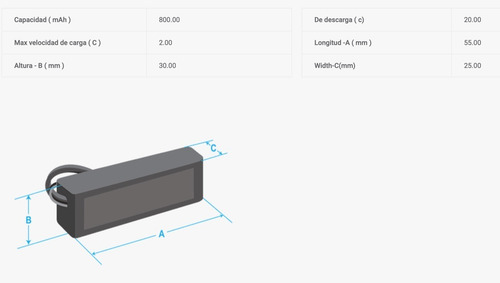 Imagen 3 de 4 de Bateria Lipo 800mah 11.1v 3s Recargable 20c Turnigy 850mah