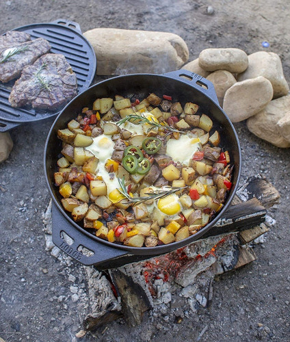 Juego Parrilla/plancha/wok Hierro Fundido 35cm 6l. Lodge Color Negro