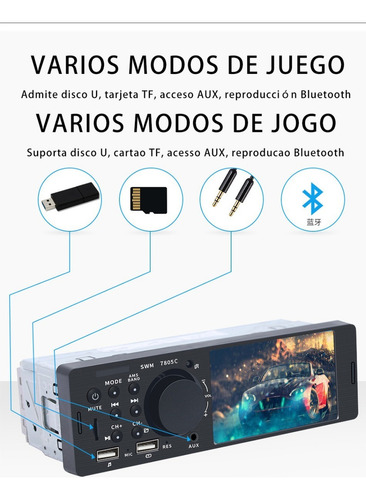 Rádio De Carro Mp5 1 Din Com 4,1'' Ecrã Tátil E Fm/aux/usb