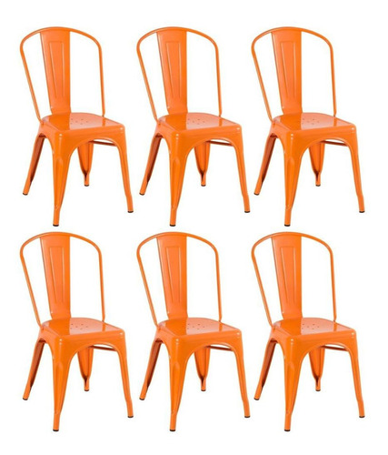 6 Cadeiras Iron Tolix Aço Metal  Industrial Vintage Cores Av Cor da estrutura da cadeira Laranja