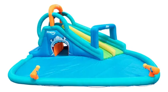 Escorregador Inflável Shark Attack Com Tobogã E Piscina Playground Infantil Parque Aquático Freso Para Crianças De 3 a 10 anos