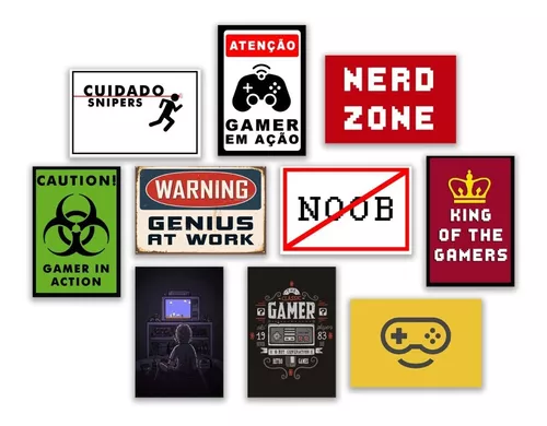 10 Placas Decorativas Quadros Gamer Nerd Geek Video Games Antigos Retro  Jogos Quarto Sala Gaming