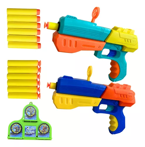 Kit 2 Arma Pistola Tipo Nerf Soft Bullet Guns Com 12 Dardos + Alvo