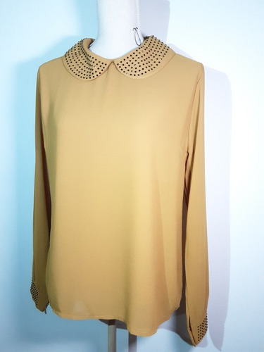 Imagen 4 de 10 de Blusa Color Mostaza Italiana Con Brillos Manga Larga Talla M