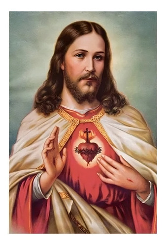 Sagrado Corazón De Jesús Imagen 32x45 Cm En Azulejo Tiles