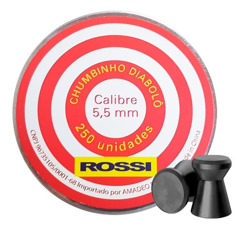 Chumbinho 5,5mm Rossi Diabolô 0,93g Cabeça Chata 250 Unid Nf