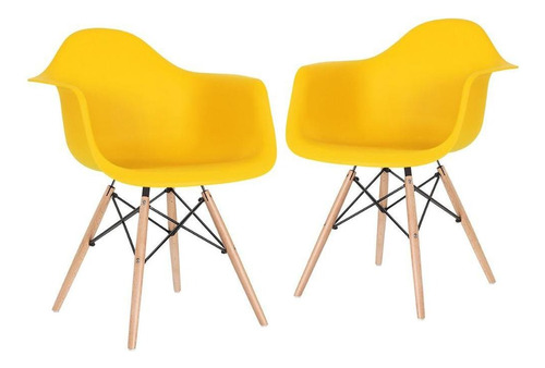 2 Cadeiras Polrona Eames Wood Daw Com Braços Jantar Cores Estrutura da cadeira Amarelo
