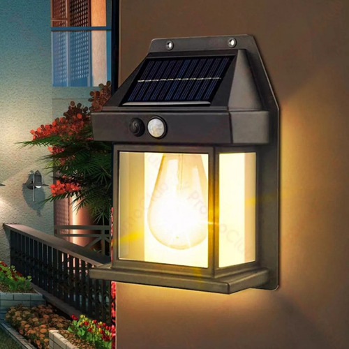 2 Unidades Farola De Pared Carga Solar Luz Led Blanco Cálido Negro