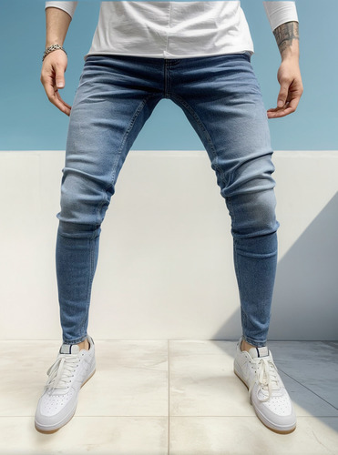 Color Sólido Stretch Casual Slim Fit Jeans Hombre
