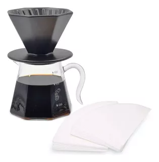 Kit Cafetera V60: Goteador Cerámica, Jarra Y 100 Filtros