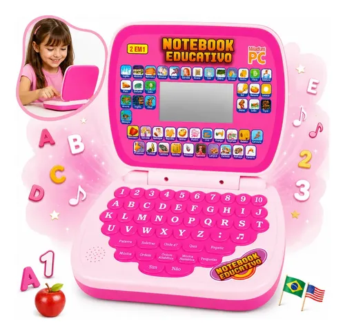 Laptop Notebook Infantil Educativo Menino Menina Estudo Bilingue Inglês
