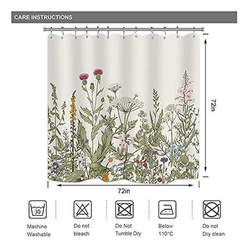 Riyidecor - Cortina De Ducha Con Diseño De Flores Silvestres