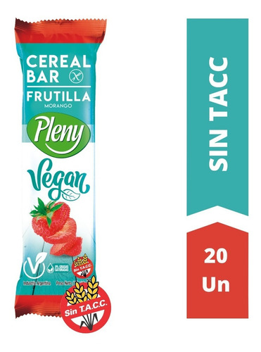 Barras De Cereal Pleny Vegan Frutilla X 20 U. - Sin Tacc