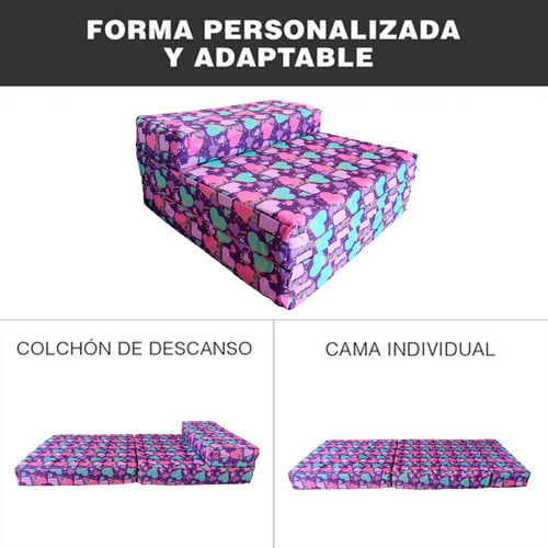 Imagen 6 de 8 de Sofá Cama Infantil Plegable, Colchoneta Con Soporte Firmé Color Rosa Corazones