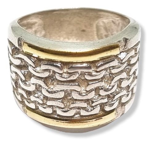Imagen 1 de 7 de Anillo Plata Y Oro Ancho
