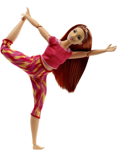 Boneca Colecionável Barbie Menina Ruiva Curvy Plus Size Ioga Yoga - Completamente Toda Articulada Para Mexer - Coleção Made To Move - Mattel Brinquedos
