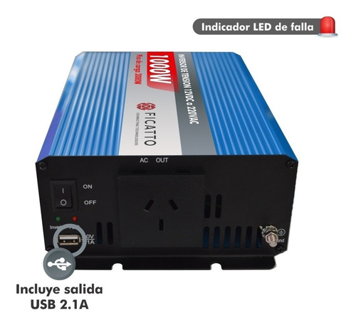 Imagen 3 de 7 de Inversor De Tensión 1000w Ficatto 12v Camping Auto Usb R