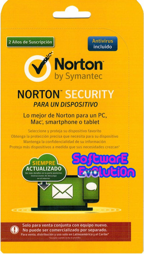 Norton Security 1 Dispositivo, 2 Años Tarjeta Fisica Factura