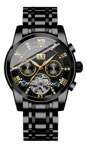 Reloj G-force At9005af Automatico Calendario Acero + Estuche Color de la correa Negro