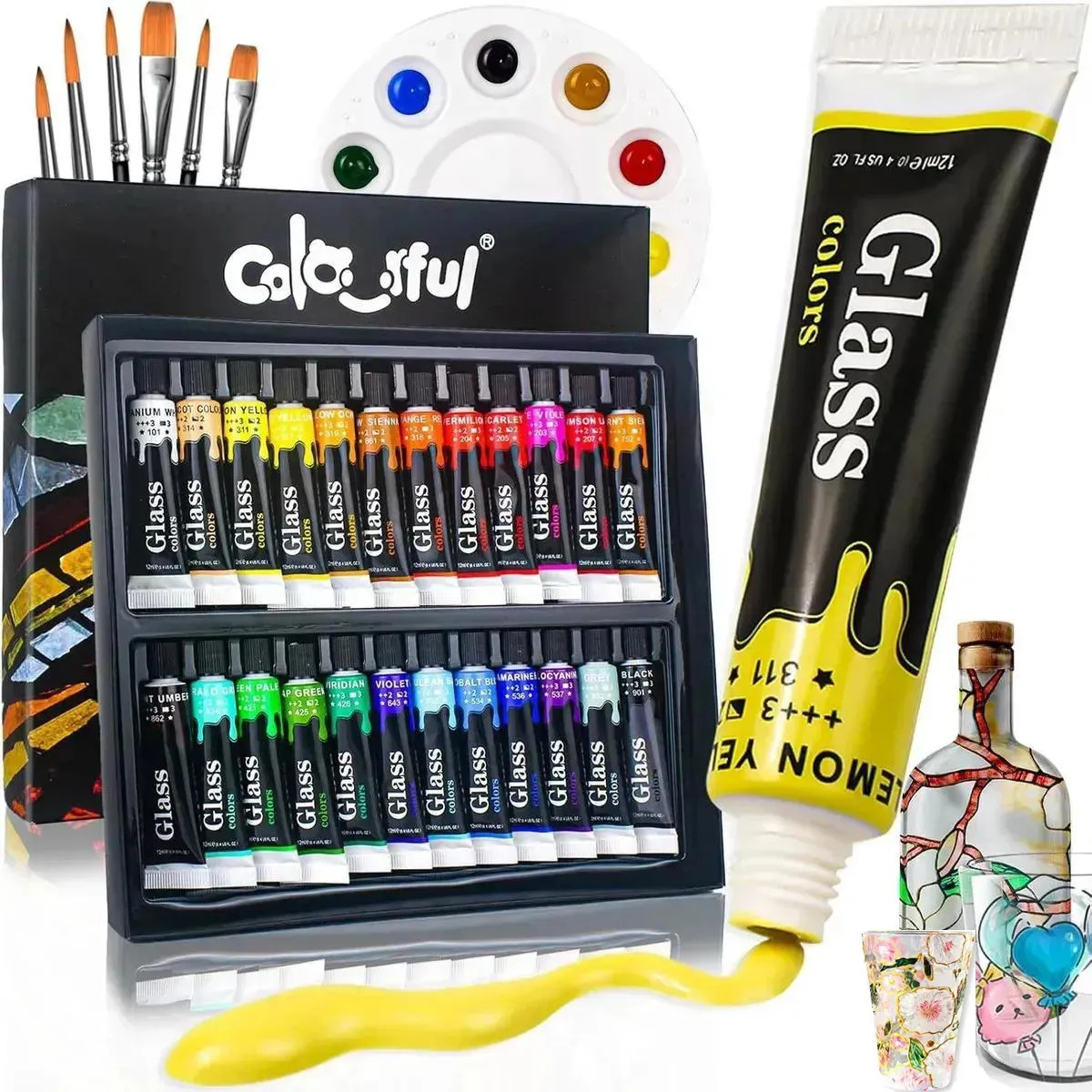 Set De Pinturas Al Óleo Premium De 24 Tubos De 12ml Lienzo Tela Vidrio Textil Pinturas Artisticas Kit Principiantes Para Pintura Para Vitral