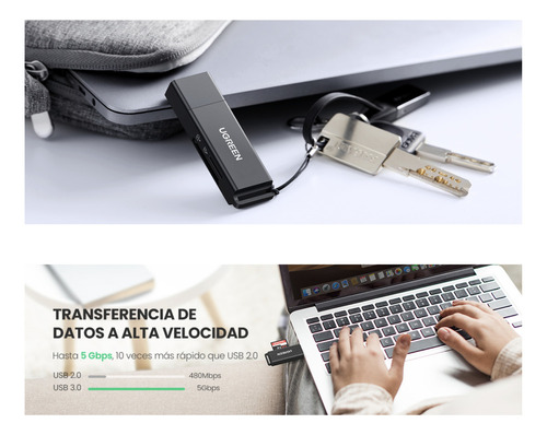 Leitor de cartão SD portátil Ugreen Dual Slot Usb 3.0
