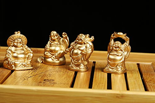 Juego 6 Figuras Estatua Buda Sonriente Resina Dorada 5 Cm
